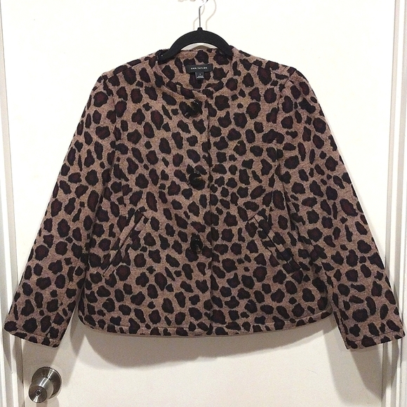 Ann Taylor Women's Wool Blend Animal Print Short Coat S-Career Casual Mobwife - Picture 1 of 10